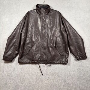 VTWO Men's M Oversized Faux Leather Bomber Jacket Brown Streetwear Minimalistic